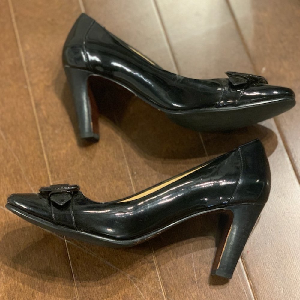 🔥3/$30 Cole Haan Nike Air Patent Black Leather Decorative Buckle Pumps $180.00